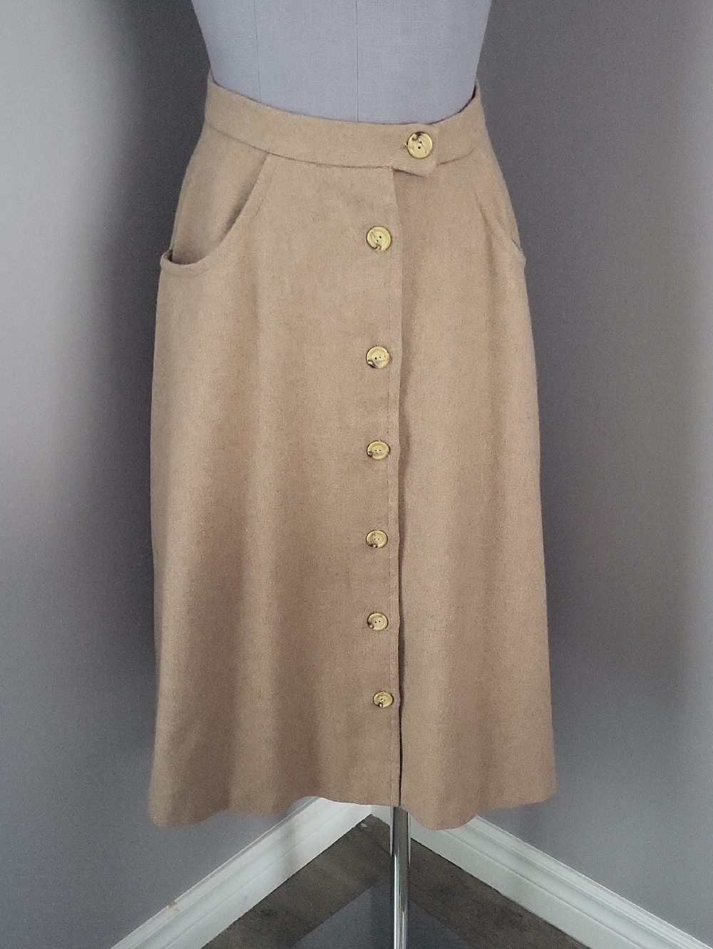 Vintage Rosecrest by Hudson Tan A-Line Skirt - 70s Mod